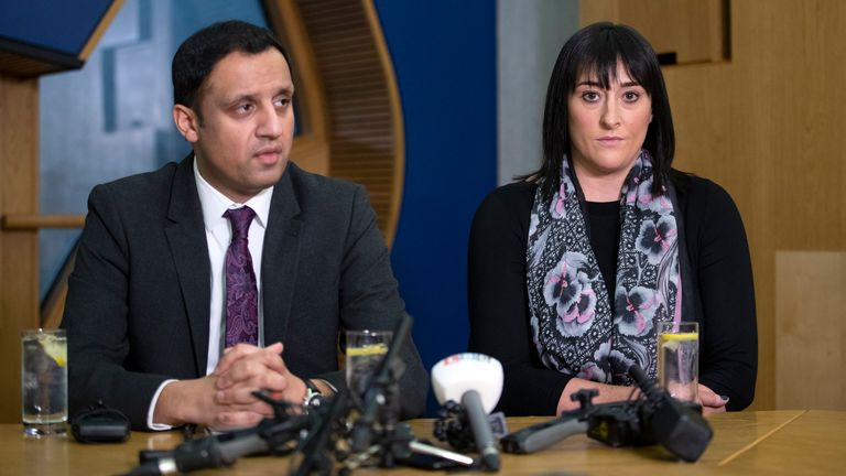 Scottish Labour leader Anas Sarwar with Kimberly Darroch, mother of Milly Main. Pic: PA