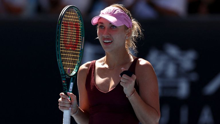 Anastasia Potapova celebrates her win. Pic: Reuters
