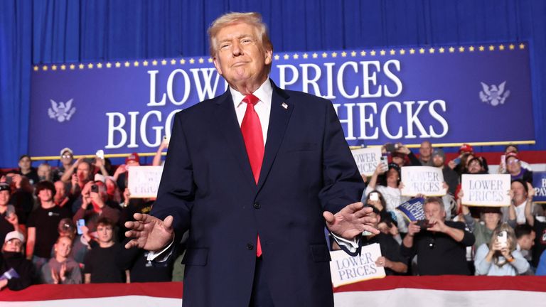  President Donald Trump in Clive, Iowa. Pic: Reuters