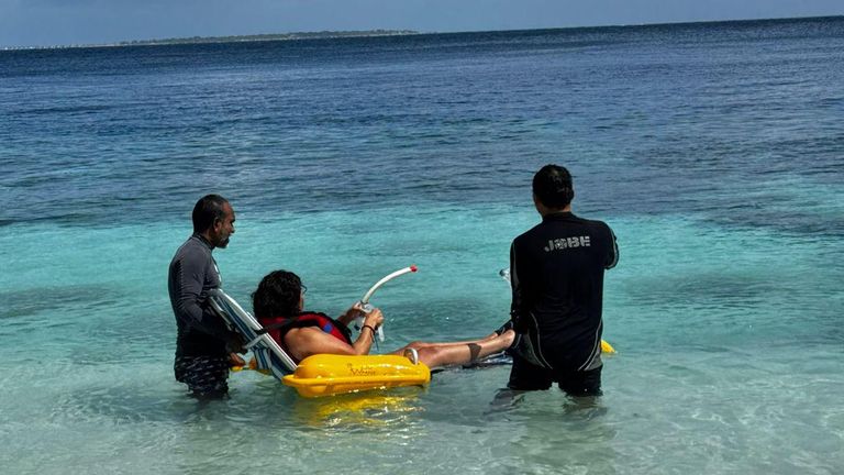 Eleanor, pictured on holiday, said Tofersen had halted her symptoms