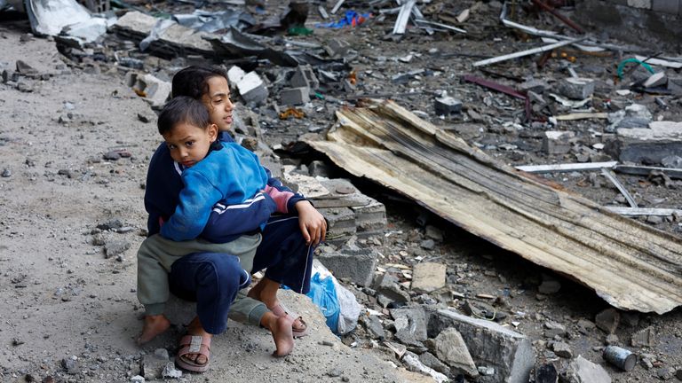 The aftermath of an Israeli strike on a house in central Gaza. Pic: Reuters