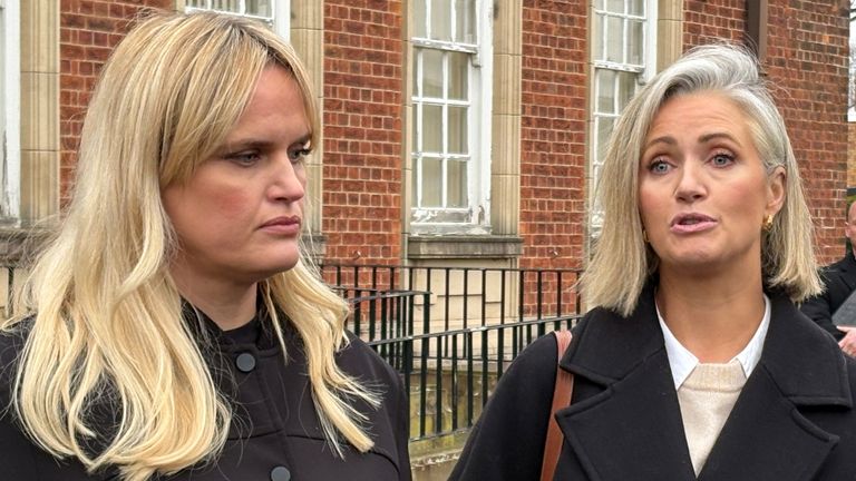 Gordon McQueen's daughters, Anna Forbes (left) and Hayley McQueen, after the inquest. Pic: PA