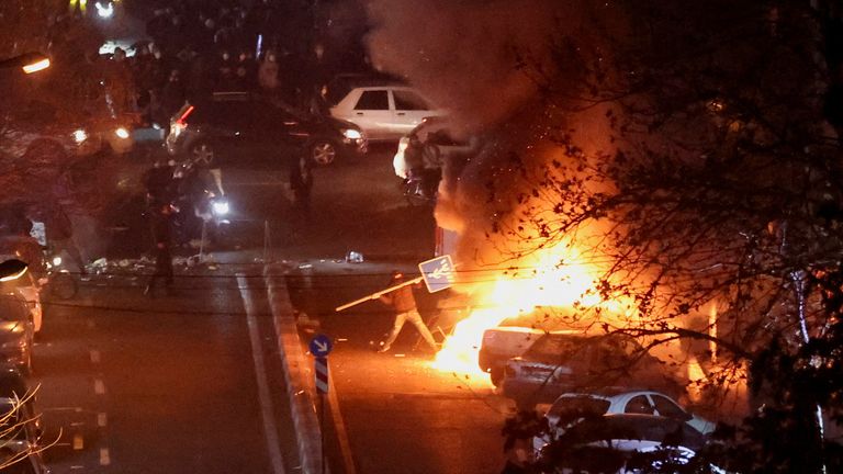 Violent demonstrations in Tehran on Thursday. Pic: Reuters