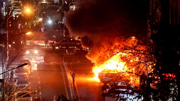 A protest in Tehran, Iran, on Thursday. Pic: West Asia News Agency via Reuters