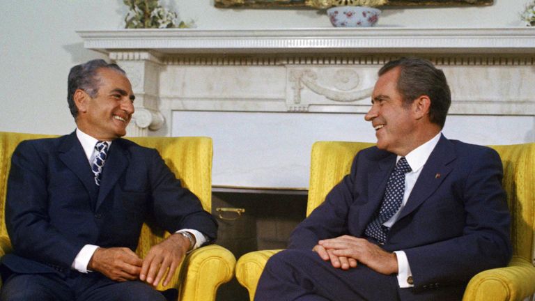 Shah Mohammed Reza Pahlevi with then president Richard Nixon in Washington in 1973. Pic: AP