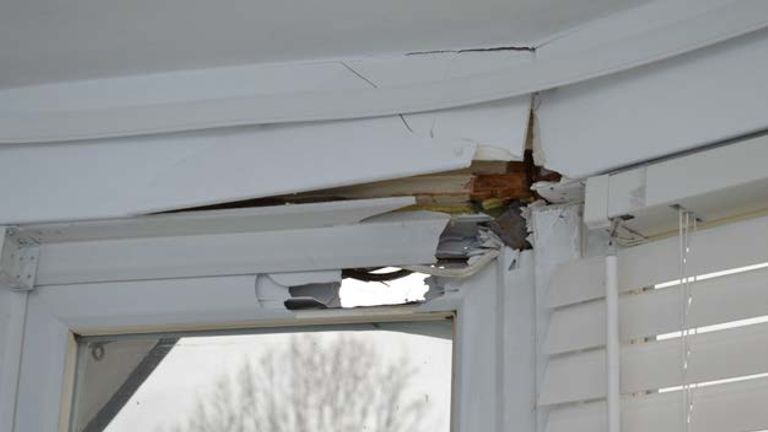A window frame was damaged by the explosion Pic: Met Police/PA