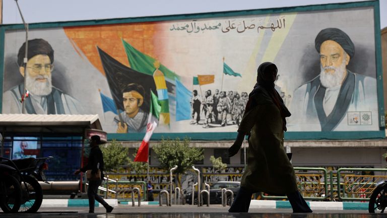 Khamenei and his predecessor Ruhollah Khomeini on a mural in Tehran in 2025. Pic: Reuters 