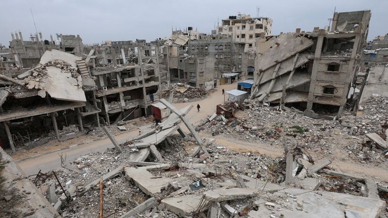 Houses destroyed by war in Khan Younis, in the southern Gaza Strip. Pic: Reuters