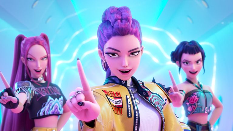 Mira, Rumi and Zoey are Huntr/x in KPop Demon Hunters. Pic: Netflix