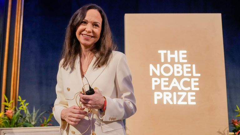 Nobel Peace Prize laureate Maria Corina Machado. Pic: AP