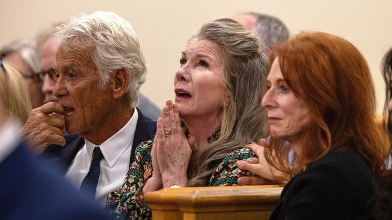 Melissa Gilbert reacts in court to her husband's release. Pic: AJ Skuy for Fox News Digital Pool Photo via AP