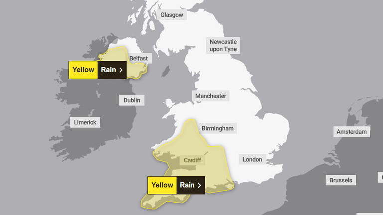 Ostrzeżenia na poniedziałek. Zdjęcie: Met Office