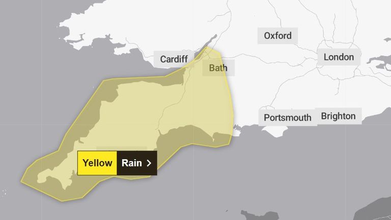 The yellow warning for rain for Thursday. Pic: Met Office