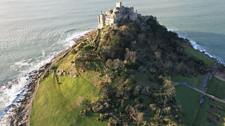 An aerial view of the fallen trees in St Michael's Mount, Cornwall
