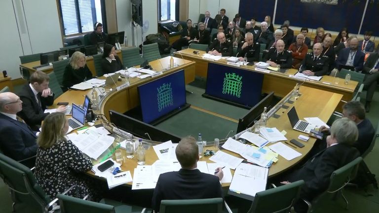 The committee listening to evidence from the police chiefs last week. Pic: PA