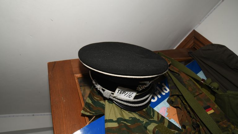 A Nazi-style hat found in the boy's bedroom in Northumberland. Pic: Duncan Gardham / CPNE