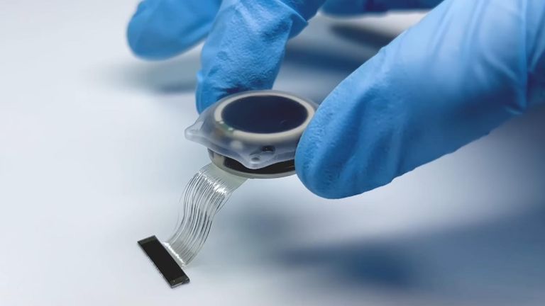 The chip is linked to 1024 electrodes in Seb's brain. Pic: Neuralink