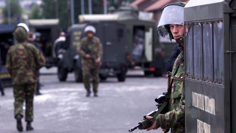 British troops in north Belfast on 22 June 2001. Pic: Reuters