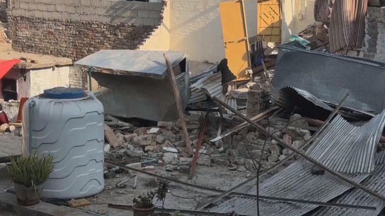 The explosion left the building in ruins. Pic: AP