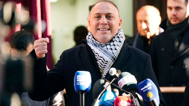 Palestinian ambassador to the UK, Husam Zomlot, speaks during the inauguration ceremony for the Embassy of the State of Palestine. Pic: PA