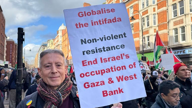 Tatchell posted this photo of himself holding the sign. Pic: Peter Tatchell/X
