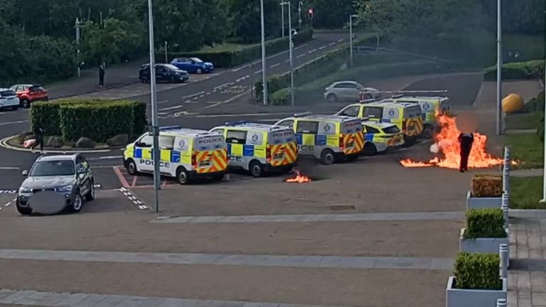 Taylor launched another petrol bomb while PC Forsyth was attempting to tackle the flames. Pic: Crown Office