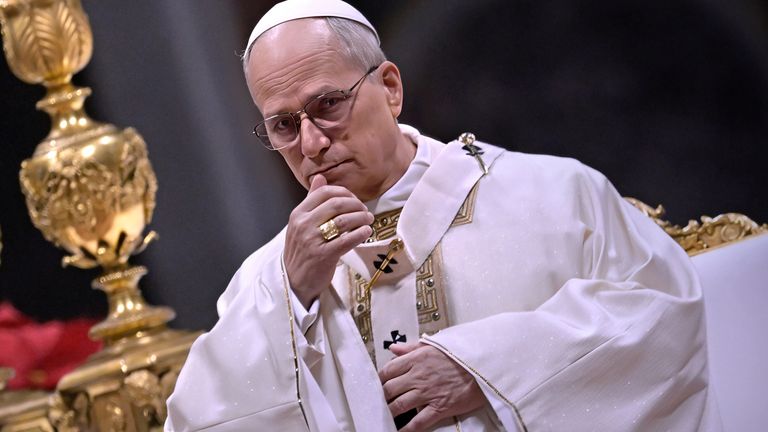 Pope Leo XIV presides over the closing of the Holy Door at St Peters Basilica on Tuesday. Pic: AP