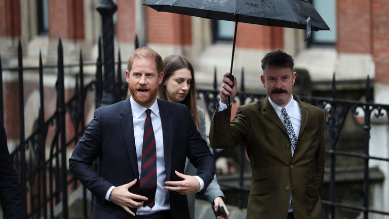 Prince Harry arrives at the High Court for day three of his trial against Associated Newspapers