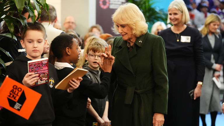The Queen greeting schoolchildren. Pic: PA