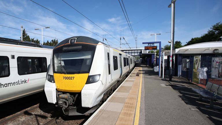 A Thameslink train arrives at Harpenden Station, Harpenden, Britain, May 18, 2020. Pic: Reuters