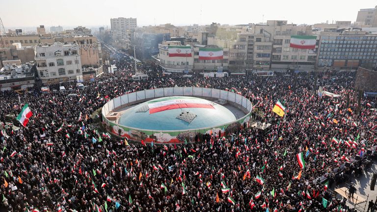 A pro-government rally in Tehran on Monday. Pic: West Asia News Agency/Reuters