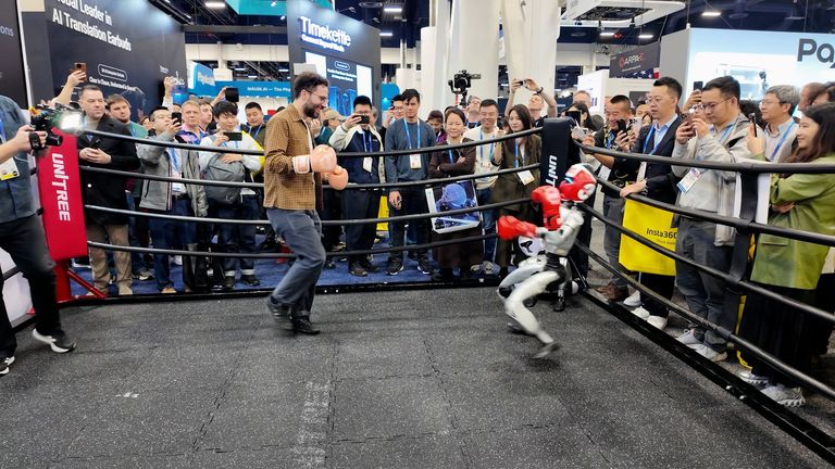 The robot stumbled back after it was kicked and eventually lost its balance