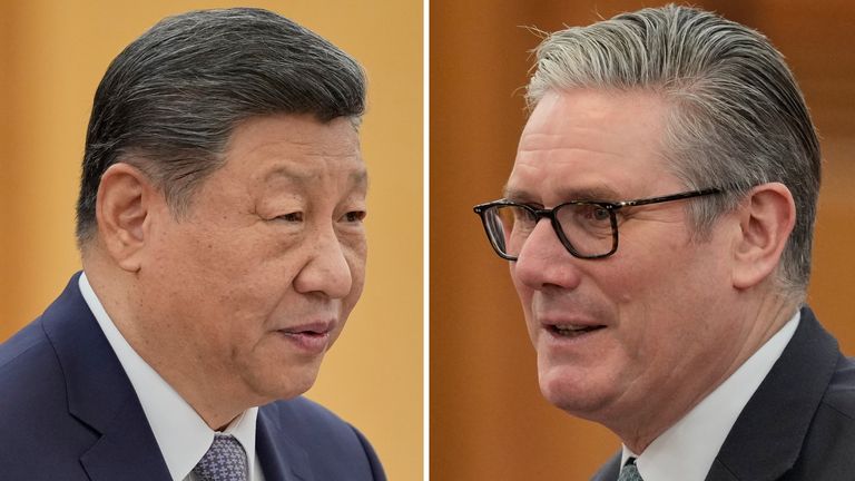 Two-way split of Chinese President Xi Jinping and Prime Minister Sir Keir Starmer. Pics: AP