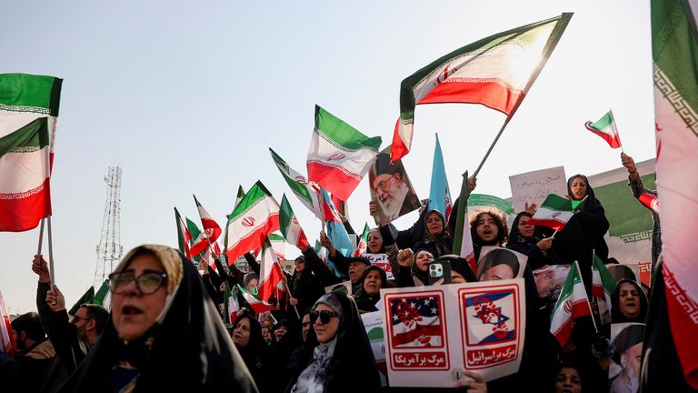 A pro-government rally in Tehran on Monday. Pic: West Asia News Agency/Reuters
