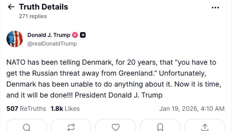 Vanochtend een post van Trump op Truth Social