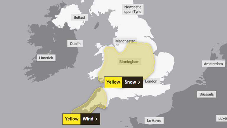Weather warnings for Thursday. Pic: Met Office