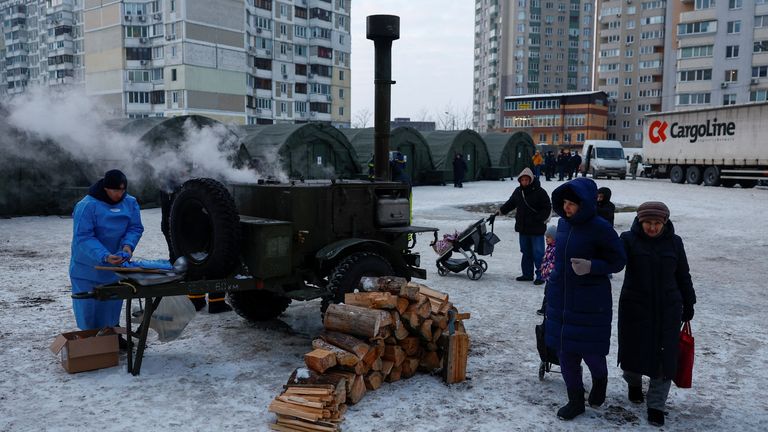 A field kitchen at a government-run humanitarian aid point in Kyiv. Pic: Reuters