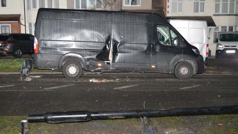 The explosion caused damage to a van parked nearby Pic: Met Police/PA