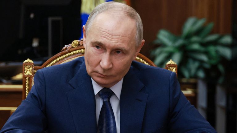 Russian President Vladimir Putin at a Kremlin meeting earlier this month. Pic: Reuters