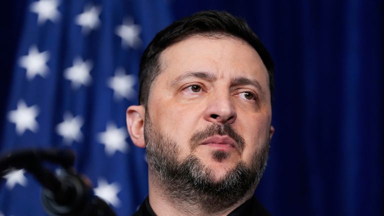 Volodymyr Zelenskyy at a press conference with Donald Trump at Mar-a-Lago in December. File pic: AP