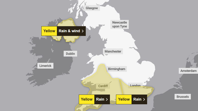 Ostrzeżenia na wtorek. Zdjęcie: Met Office