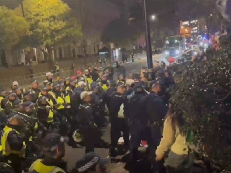Several police officers have been injured after a protest outside the  Iranian embassy in London erupted into violence.
