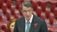 Lord Peter Mandelson pictured speaking at the despatch box in the House of Lords in 2009. Pic: PA