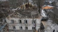 A building hit by a Russian drone strike in the Odesa region. Pic: Reuters