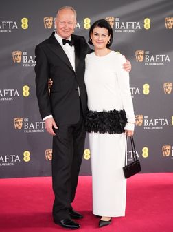 BAFTA red carpet: all the fashion from British and Hollywood stars 71 Another Sentimental Value star – Stellan Skarsgård, nominated for Best Actor, and his wife Megan Everett-Skarsgård
