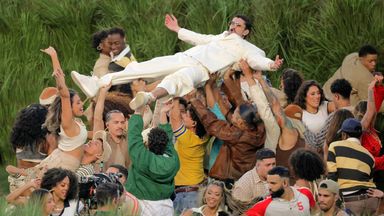 Bad Bunny performs during the halftime show. Photo: Reuters