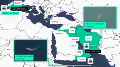 Ship tracking of USS Abraham Lincoln and IRIS Shahid Bagheri. Credit – EU Sentinel, Copernicus
