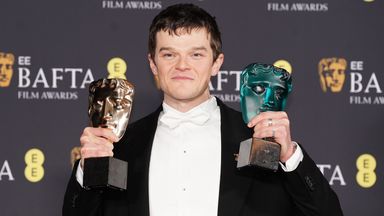 Robert Aramayo with his two BAFTA awards. Photo: PA