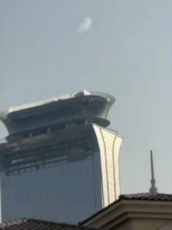 A missile is intercepted near Dubai's Palm Tower.