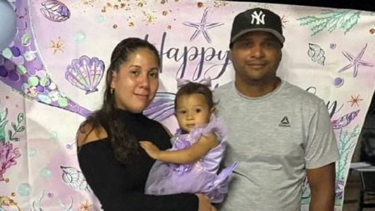 Amalia seen here with her parents, Kheilin Valero Marcano and Stiven Arrieta Prieto. Pic: Reuters